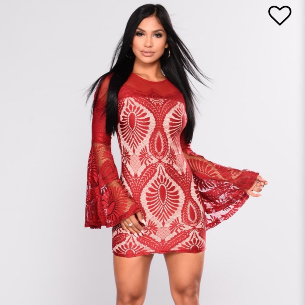 Fashion Nova Red Lace Sleeve Dress